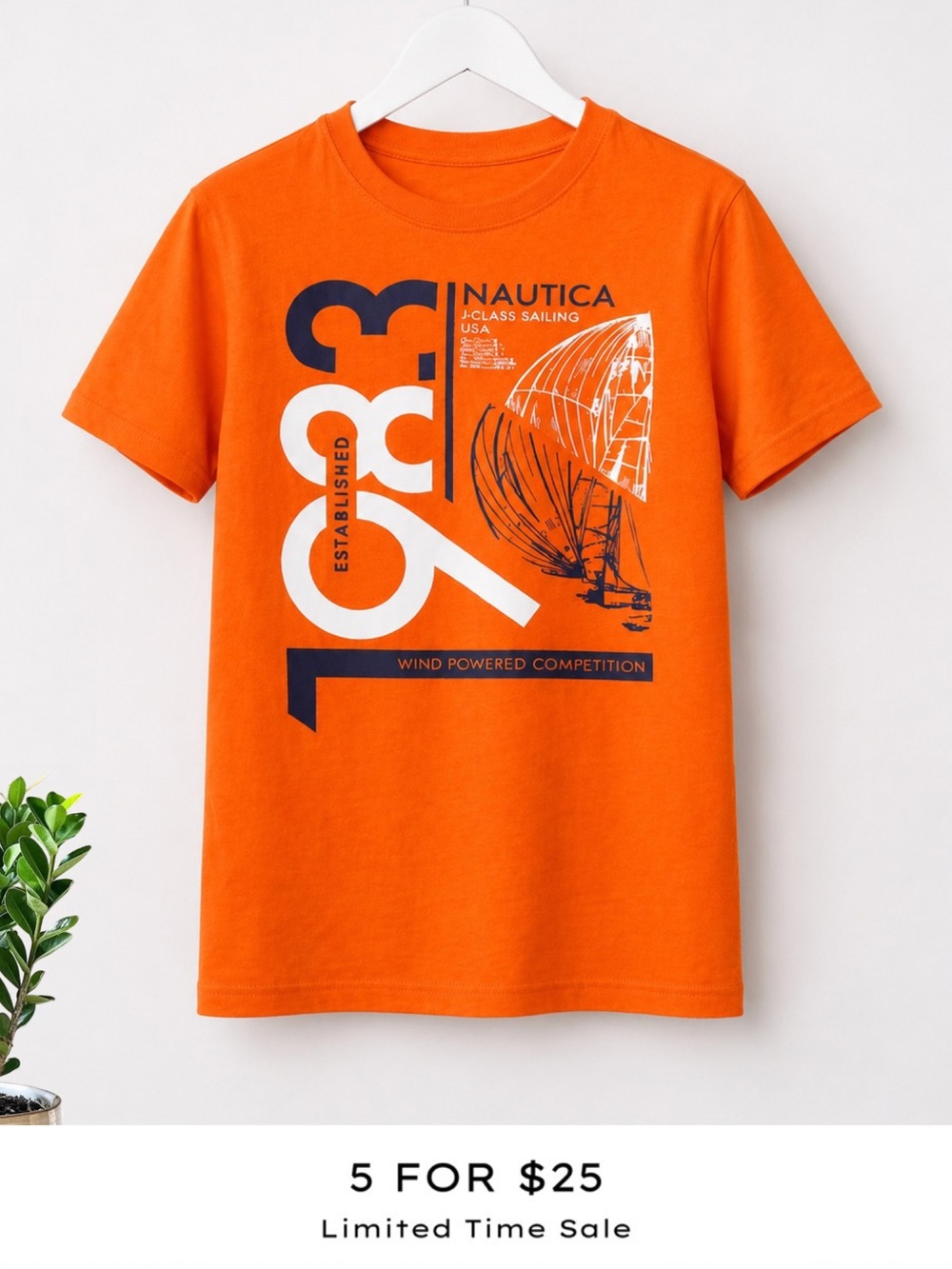 Nautica Boys Orange Graphic Tee Medium 10-12 Sailing Logo Shirt Summer